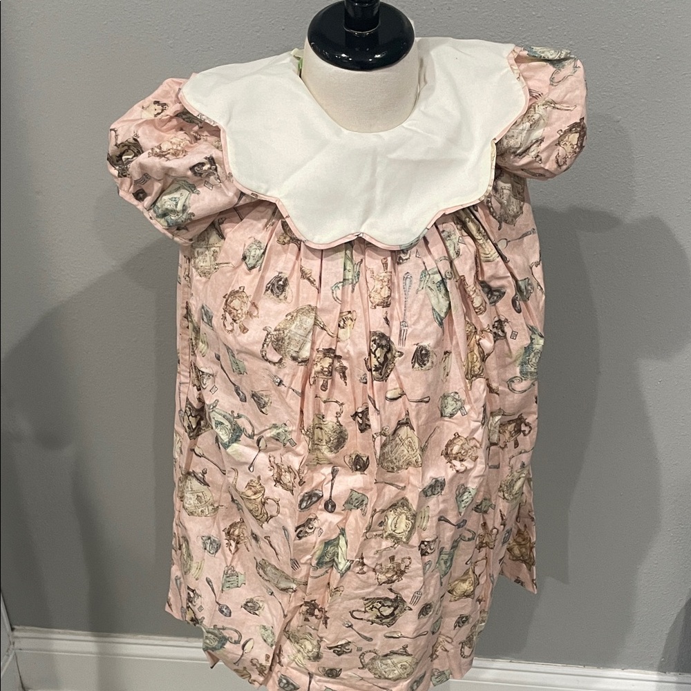 Charming Pink Kids Dress with White Collar